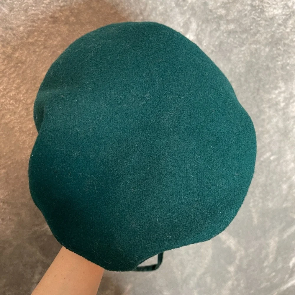 Vintage 60s Rothschild Girls Winter Hat Wool Velvet Bonnet Cloche Green Bow